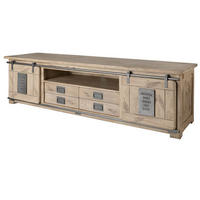 TV-BOARD Mango 200x55x55 whitewash lackiert RAILWAY #348 - Beige, Holz (200/55/55cm) - Massivmoebel24