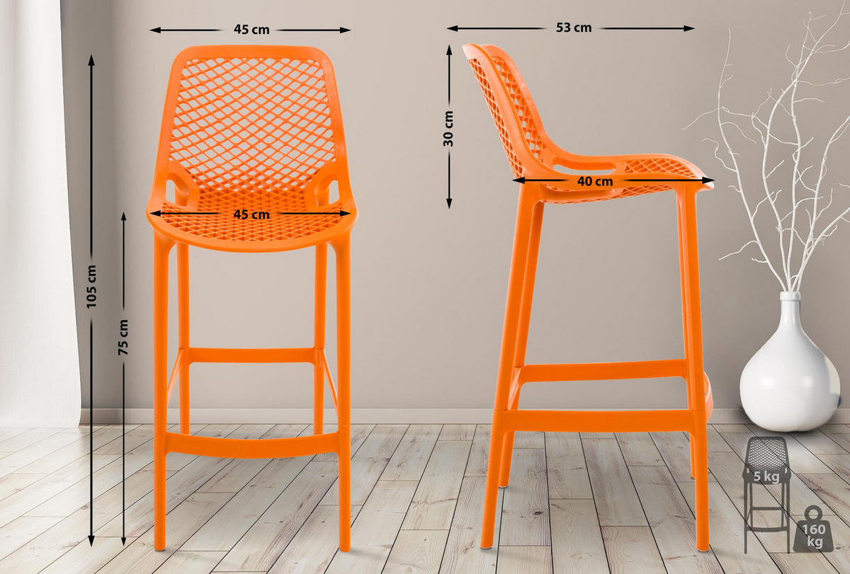 BARHOCKER Kunststoff orange - Rot/Orange, Kunststoff (45/105/53cm) - CLP