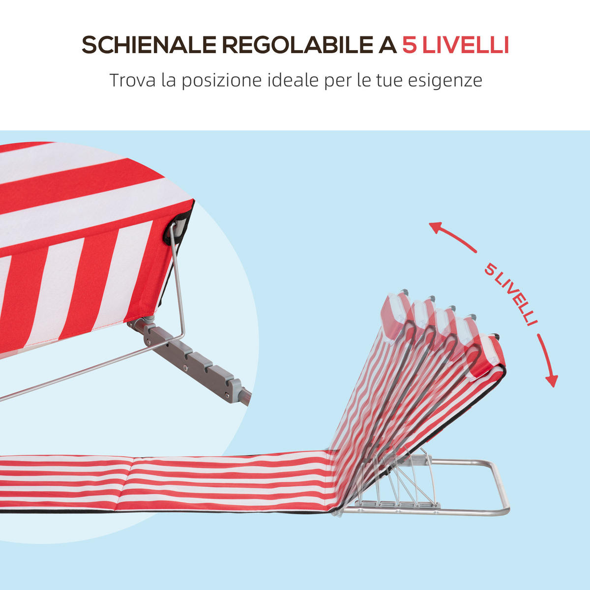 KLAPPSTRANDLIEGE, 2er-Set, Rojo, 5-fach verstellbare Lehne mit Tasche - Rot, Metall (124/45/53cm) - Vallsero
