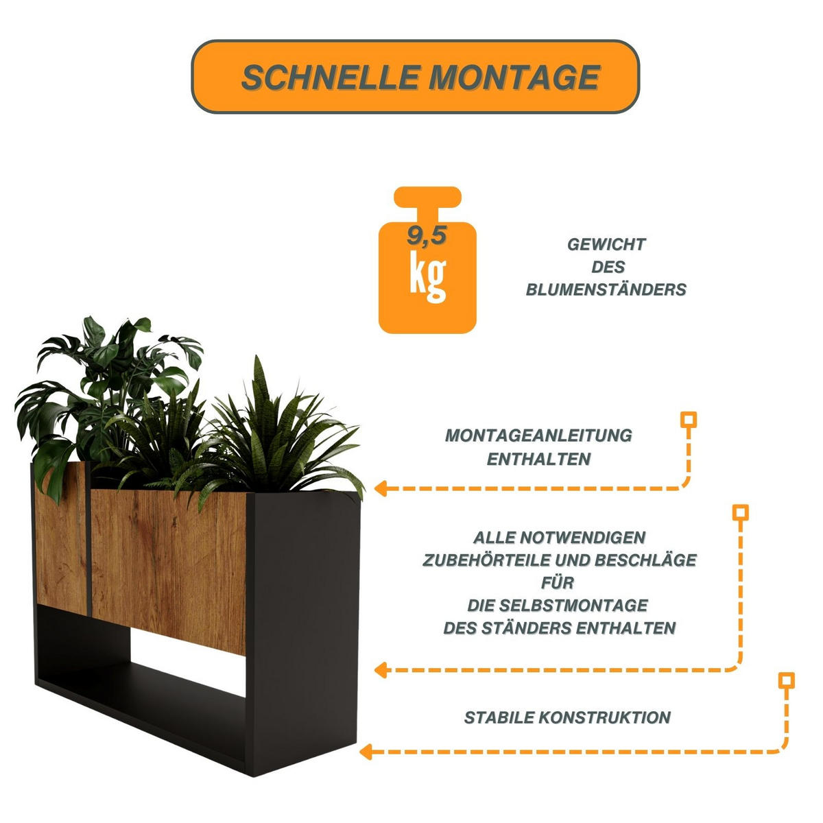 BLUMENKASTEN - Nussbaumfarben, Holzwerkstoff (23/45/65cm) - RAUMHIRSCH FURNITURE