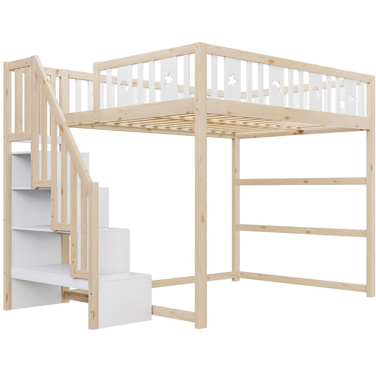 HOCHBETT 140/200 cm aus Massivholz mit Treppe, Natur/Weiß - Naturfarben, Holz (140/200cm) - OKMYHOME