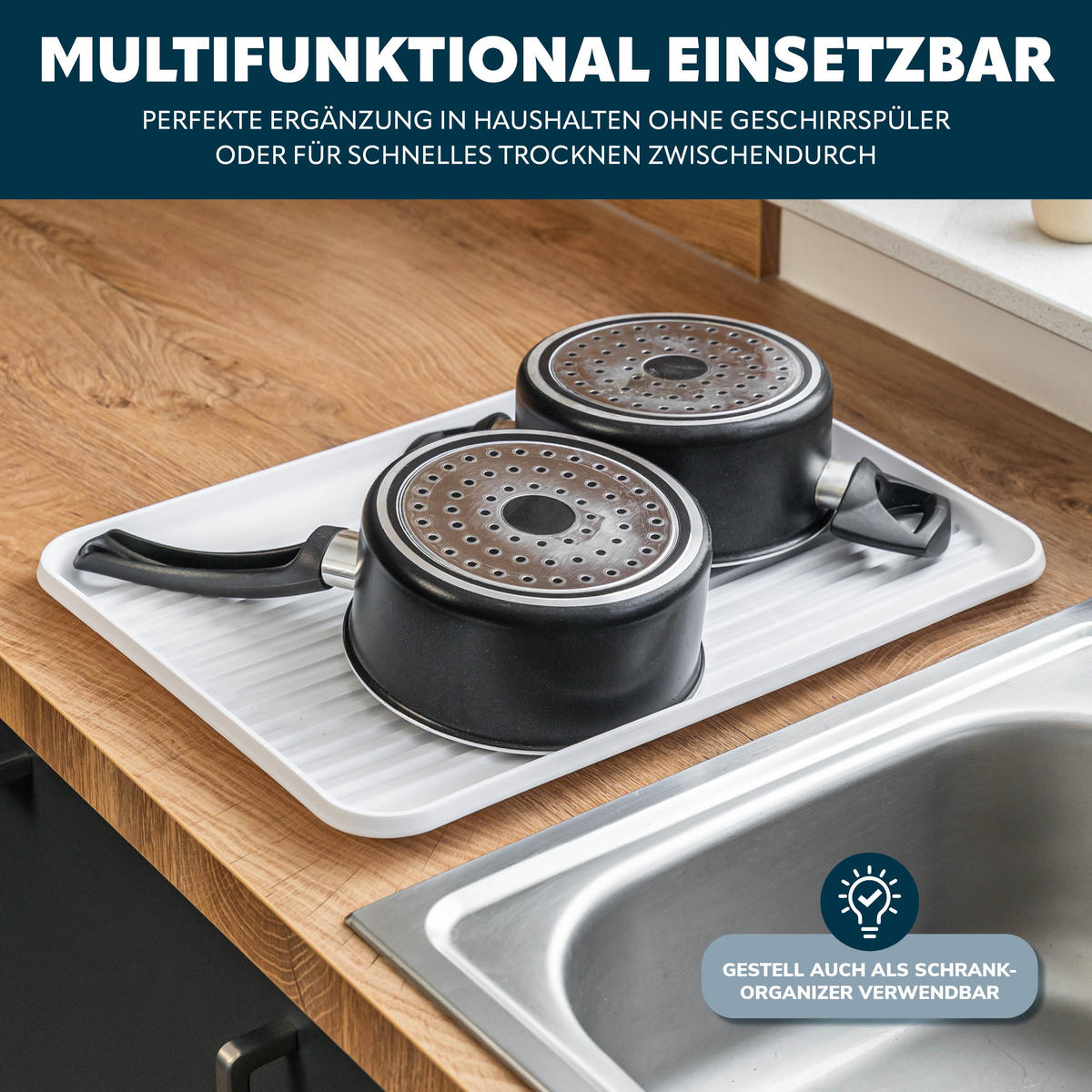 ABTROPFGESTELL mit Besteckfach und Wanne - Weiß, Metall (43/15.5/32cm) - eluno