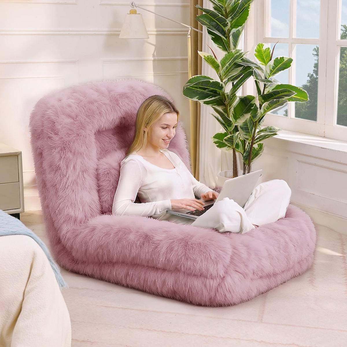 BODENSOFA mit 5-fach verstellbarer Rückenlehne 102 x 89 x 88 cm Pink - Pink, Kunststoff (89/88/102cm) - Beauniv