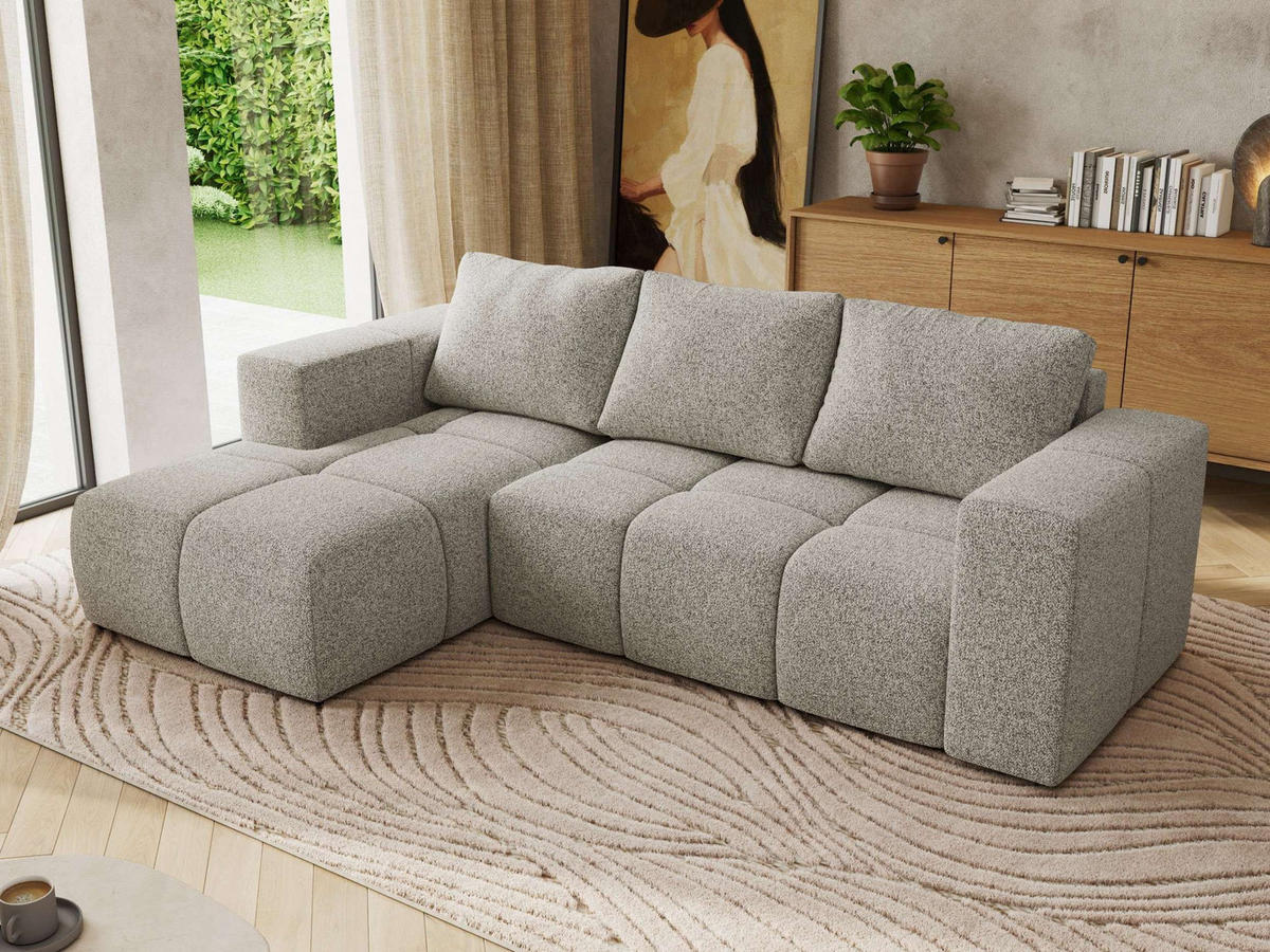 ROHOVÁ SEDAČKA MONIVA L - Světle šedá Strukturovaná látka - Levá Strana - černá/světle šedá, textil/plast (164/266cm) - MKS