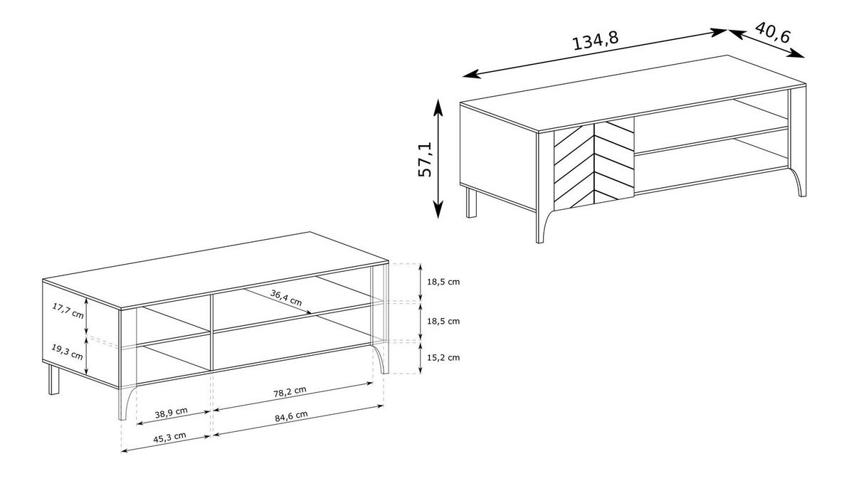 LOWBOARD ALICANTE 135/57/40,5 cm, Kaschmir - Kaschmir, Holzwerkstoff (135/57/40.5cm) - MASSENO