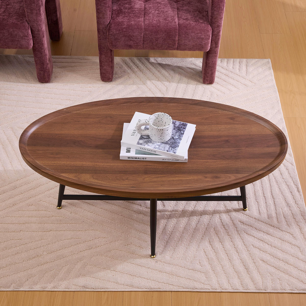 COUCHTISCH 110/55/45 cm Braun mit ovaler Tischplatte und Metallgestell - Braun, Holzwerkstoff (110/55/45cm) - OKWISH