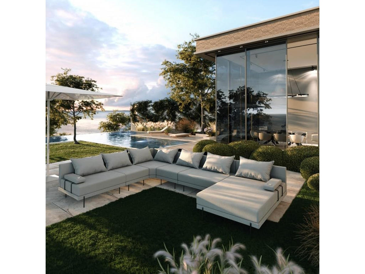 GARTENSOFA BAHAMA XXL Links - Wetterfeste Balkonmöbel & Terrassenmöbel Außen - Moderne Lounge Möbel für Garten - Balkon & Terrasse - Grau - Grau, Kunststoff (410/75/298cm) - Trada