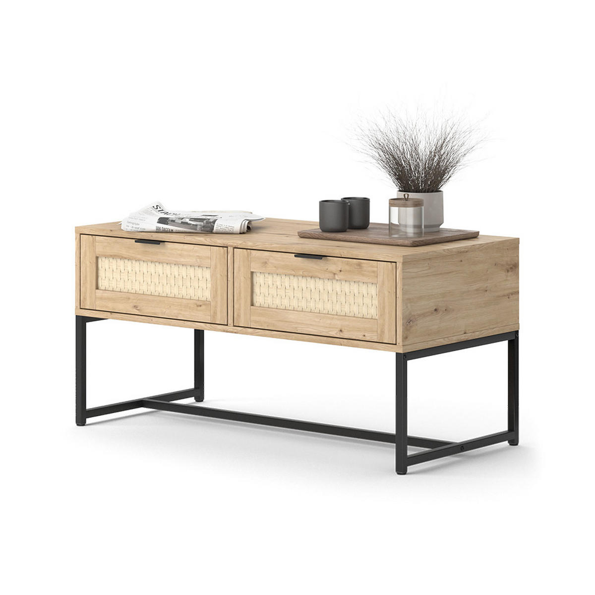 WOHNZIMMERTISCH Natal Sonoma 100 x 48 cm mit zwei Schubladen - Sonoma Eiche, Holzwerkstoff (48/100/49.5cm) - Vicco