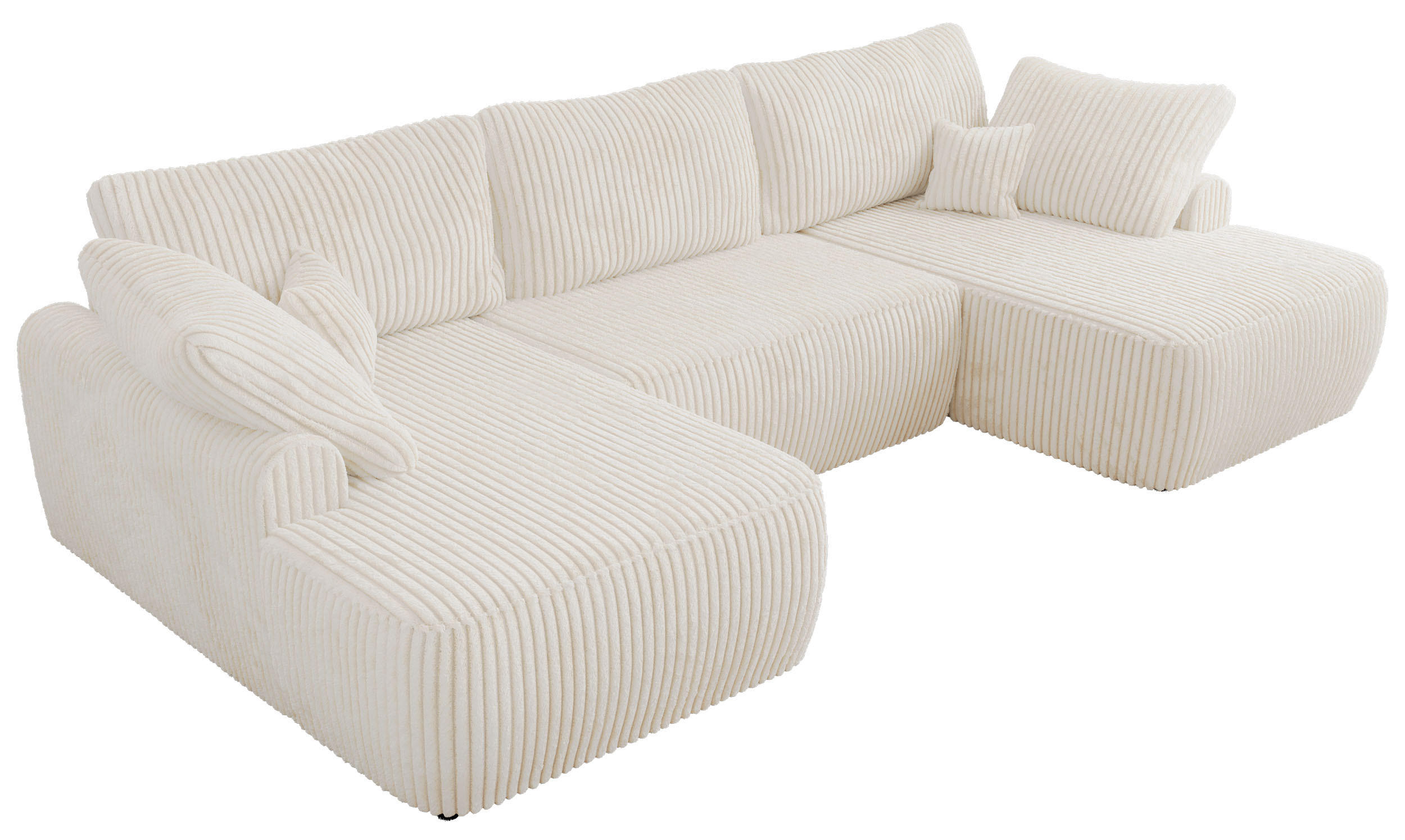 WOHNLANDSCHAFT CUBO U Creme Cord - Creme/Schwarz, Kunststoff/Textil (370/100/187cm) - MKS