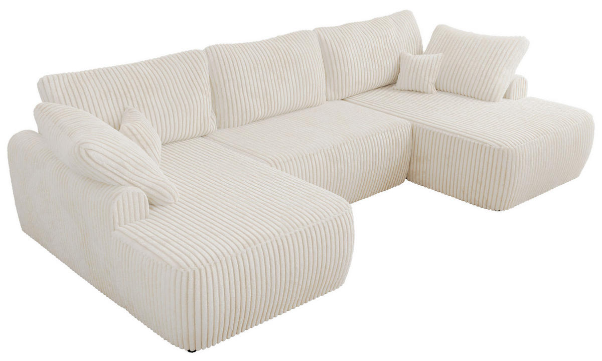 WOHNLANDSCHAFT CUBO U Creme Cord - Creme/Schwarz, Kunststoff/Textil (370/100/187cm) - MKS