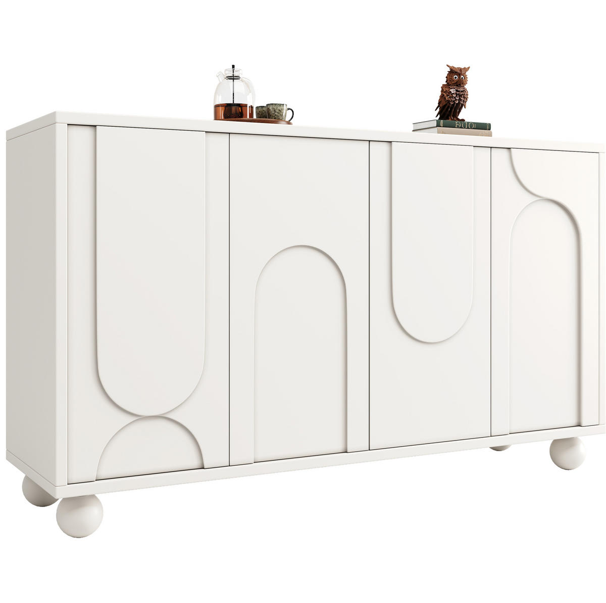 PŘÍBORNÍK z MDF 120x35x71 cm bílý s krémovými dvířky, nastavitelnou policí a ochranou proti převrácení - bílá, kompozitní dřevo (120/71/35cm) - Modfu