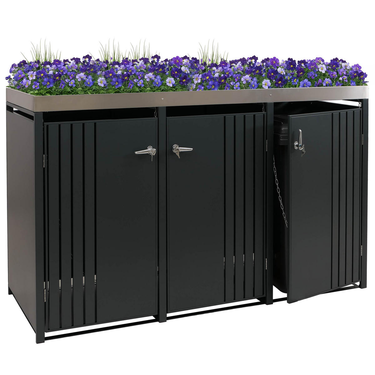 MÜLLTONNENBOX 3er mit Pflanzkasten HxBxT 125x196x84cm Anthrazit - Anthrazit, Metall (196/125/84cm) - PROREGAL