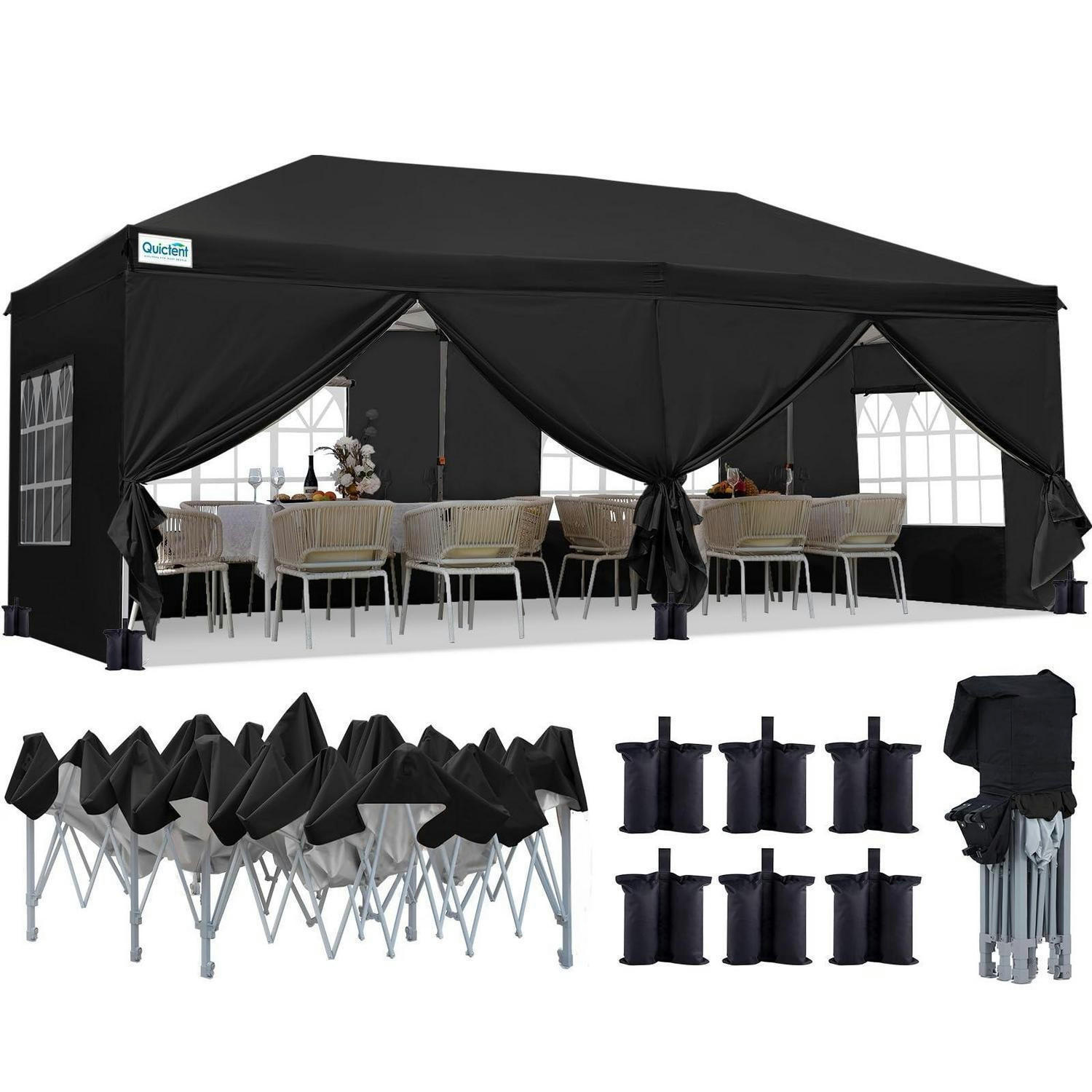 FALTPAVILLON 3x6m wasserdicht mit Seitenwänden und UV-Schutz 50+ Schwarz - Schwarz, Textil (300/277/600cm)