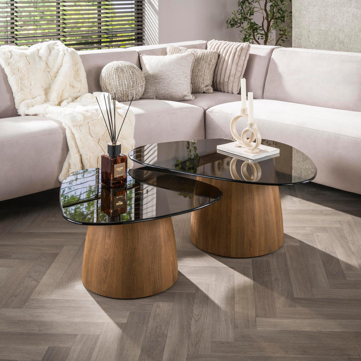 COUCHTISCH Tinto - Braun - 71/91/40 cm - 2er-Set - Braun, Glas (71/91/40cm) - Hoyz Collection