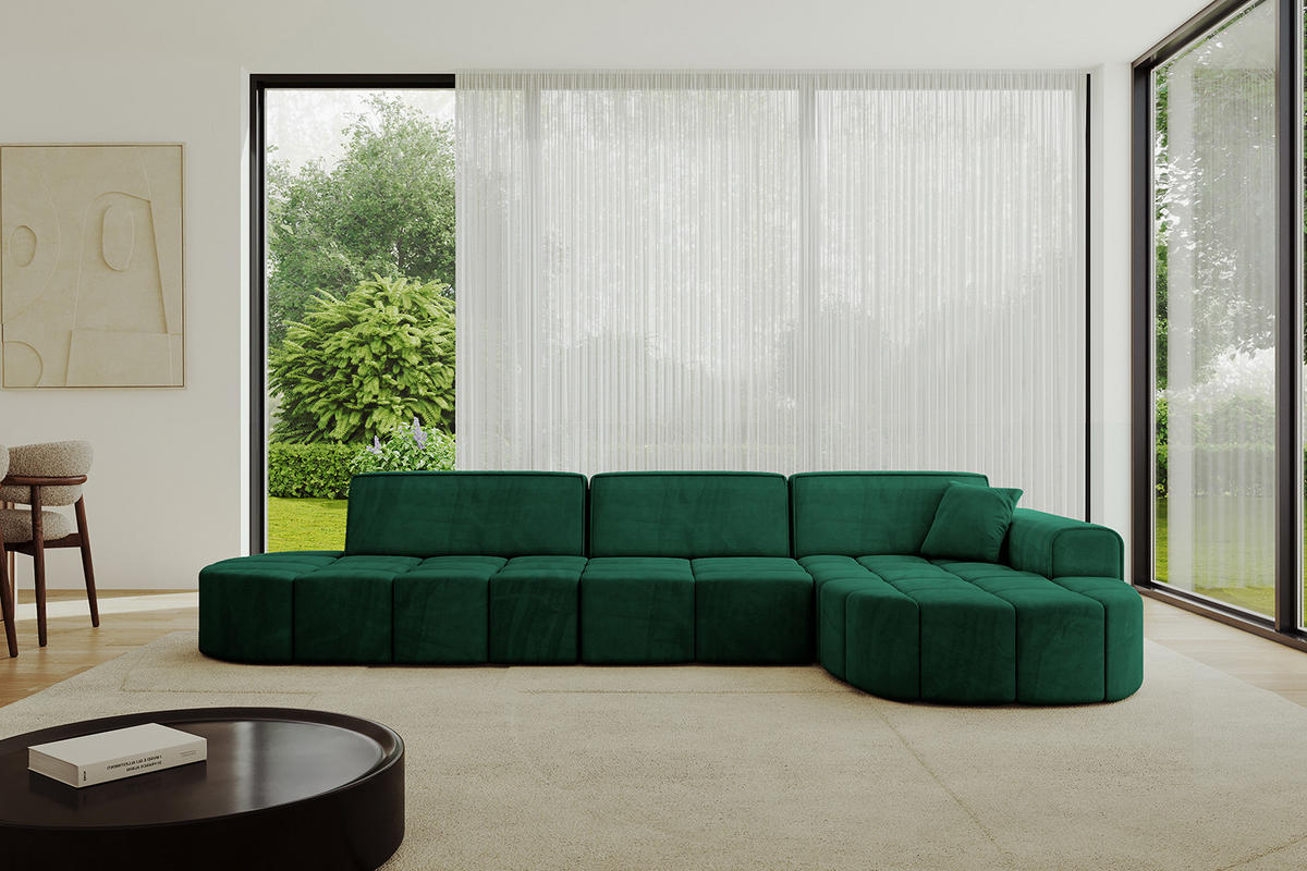 ECKSOFA Ottomane Rechts LIVO-L2 - 337x173x79,5 cm Dunkelgrün - Grün, Holzwerkstoff/Textil (337/173cm) - ALTDECOR