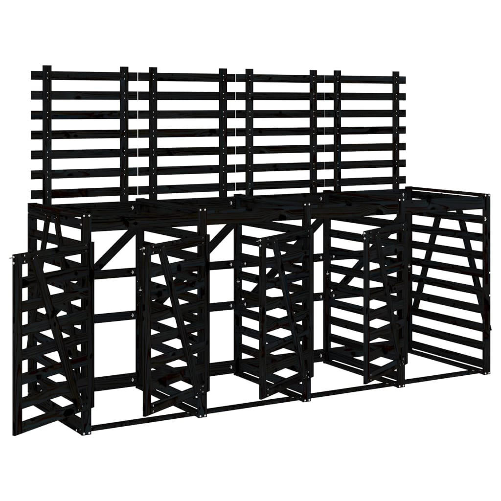 4ER Mülltonnenbox Kiefernholz BOUMI | 318x91,5x128,5cm Schwarz | Für 4 Tonnen - Schwarz, Holz (318/128.5/91.5cm) - DELUKE