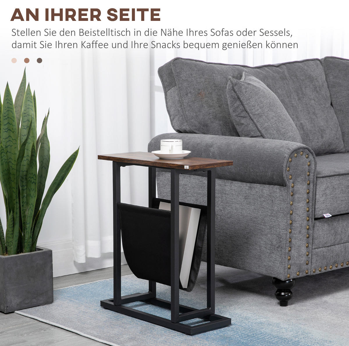 BEISTELLTISCH 49/55/19 cm Dunkelbraun aus Polyester mit Aufbewahrungstasche - Braun, Textil (49/19/55cm) - OKMYHOME