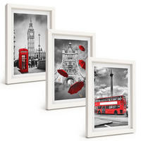 BILDER SET 3er Set - 20x30 cm Weißer Rahmen - Roter Regenschirmstand und Londoner Bus - Weiß, Kunststoff (20/30cm) - TULUP