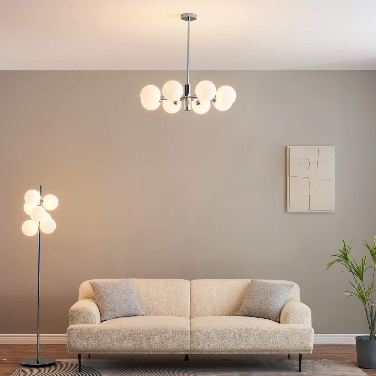 HÄNGELEUCHTE Nicolea, Weiß/Silber, 122cm - Silberfarben, Glas (77/77/122cm) - KOSILUM