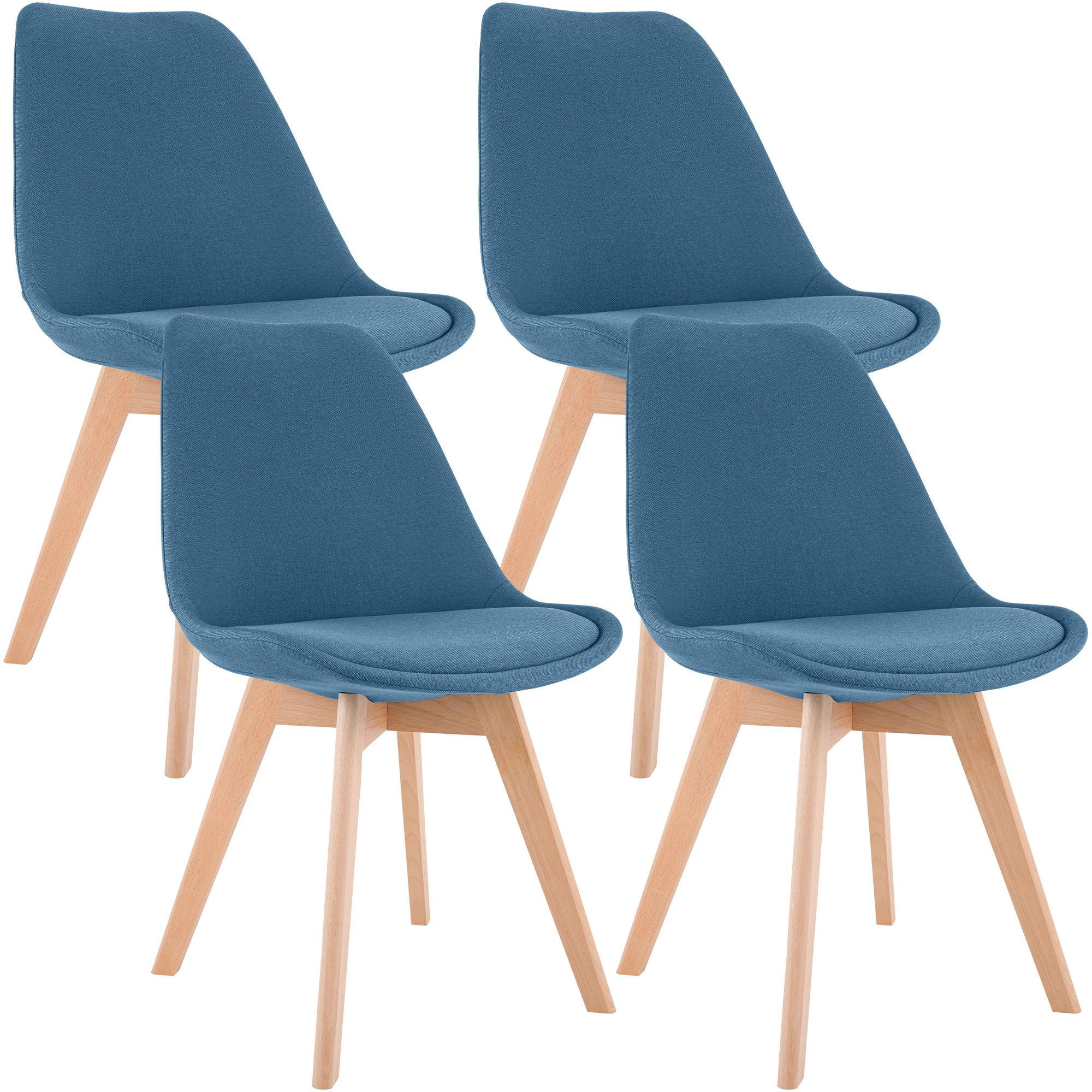 STUHL 4er Set Stoff blau - Blau/Eukalyptusholzfarben, Holz/Textil (49/83/50cm) - CLP