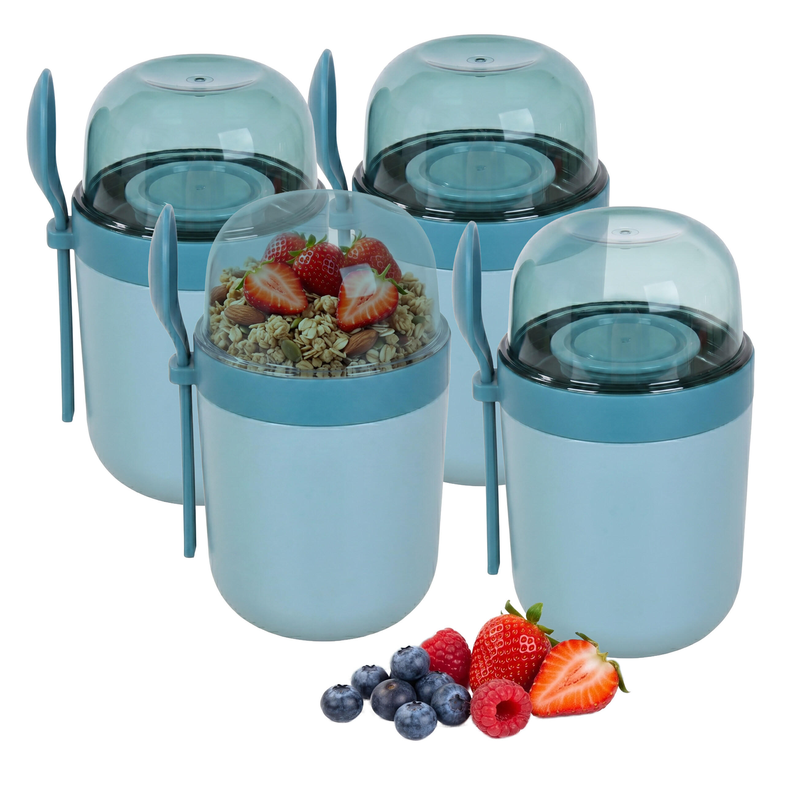 MÜSLIBECHER Blau 4er-Set auslaufsicher - Blau, Kunststoff - Relaxdays