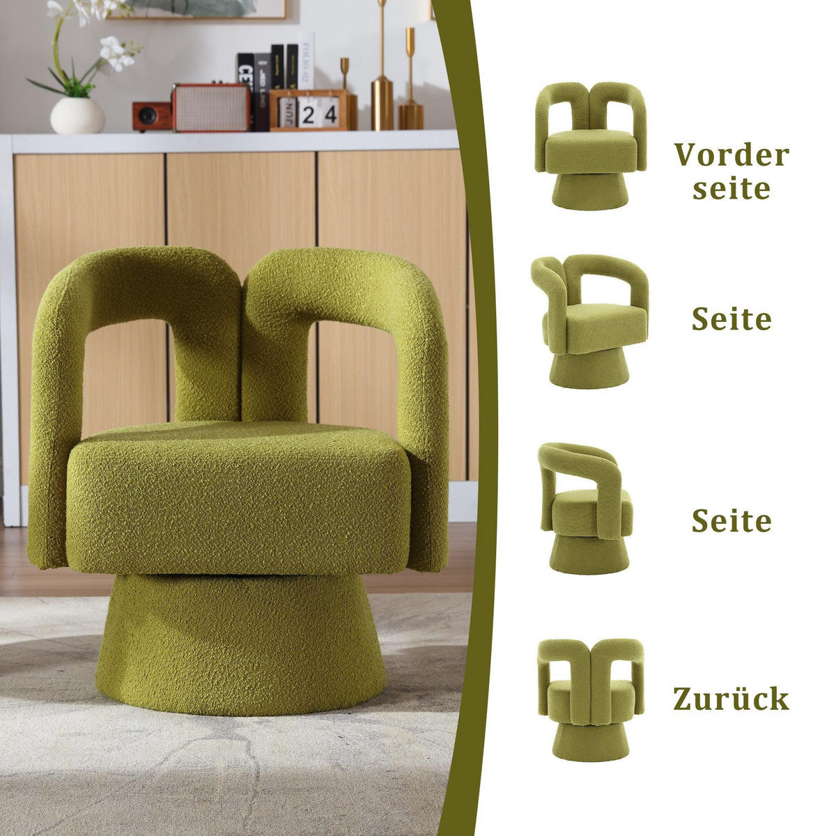 DREHSTUHL 360°Drehsessel Loungesessel mit Polsterung,Boucle,Hellgrün - Hellgrün, Textil (67/74/55cm) - LVHOM