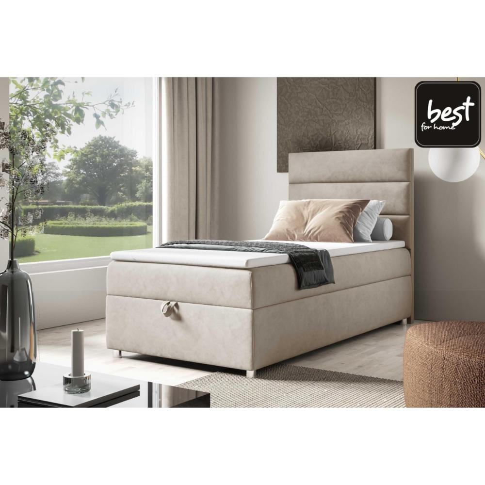 BOXBETT mit Bettkasten Trinity K4-SINGLE Bonellfederkern inkl. Topper - Beige, Holz/Holzwerkstoff (70/200cm) - Best For Home