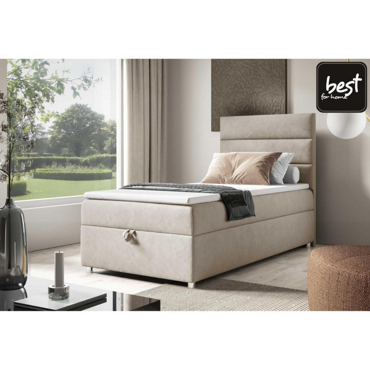 BOXSPRINGBETT Trinity K4-Single | Mit Bettkasten | Bonellfederkern H3 | Inkl. Topper | 100/200 Cm | Beige - Beige, Holz/Holzwerkstoff (100/200cm) - Best For Home