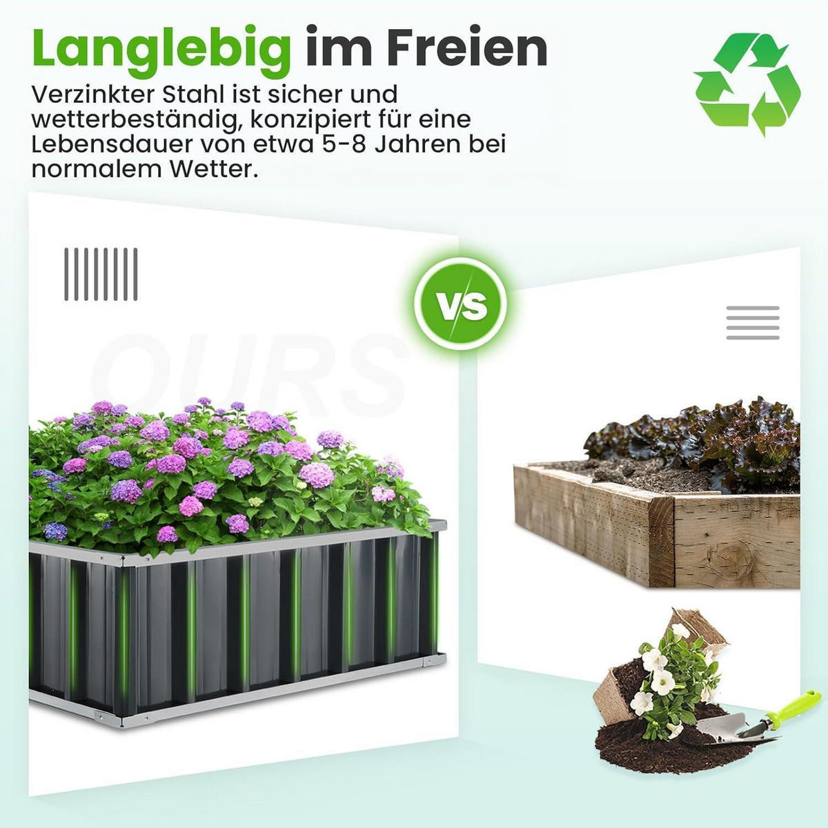 HOCHBEET Metall 174 x 90 x 30 cm Grau - Grau, Metall (91.4/30.5/172.7cm)