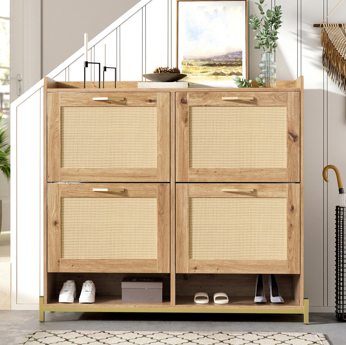SCHUHSCHRANK platzsparend 108,5 x 24 x 100 cm MDF Holzfarbe - Zwetschgeholzfarben, Holz (24/100/108.5cm) - Beauniv