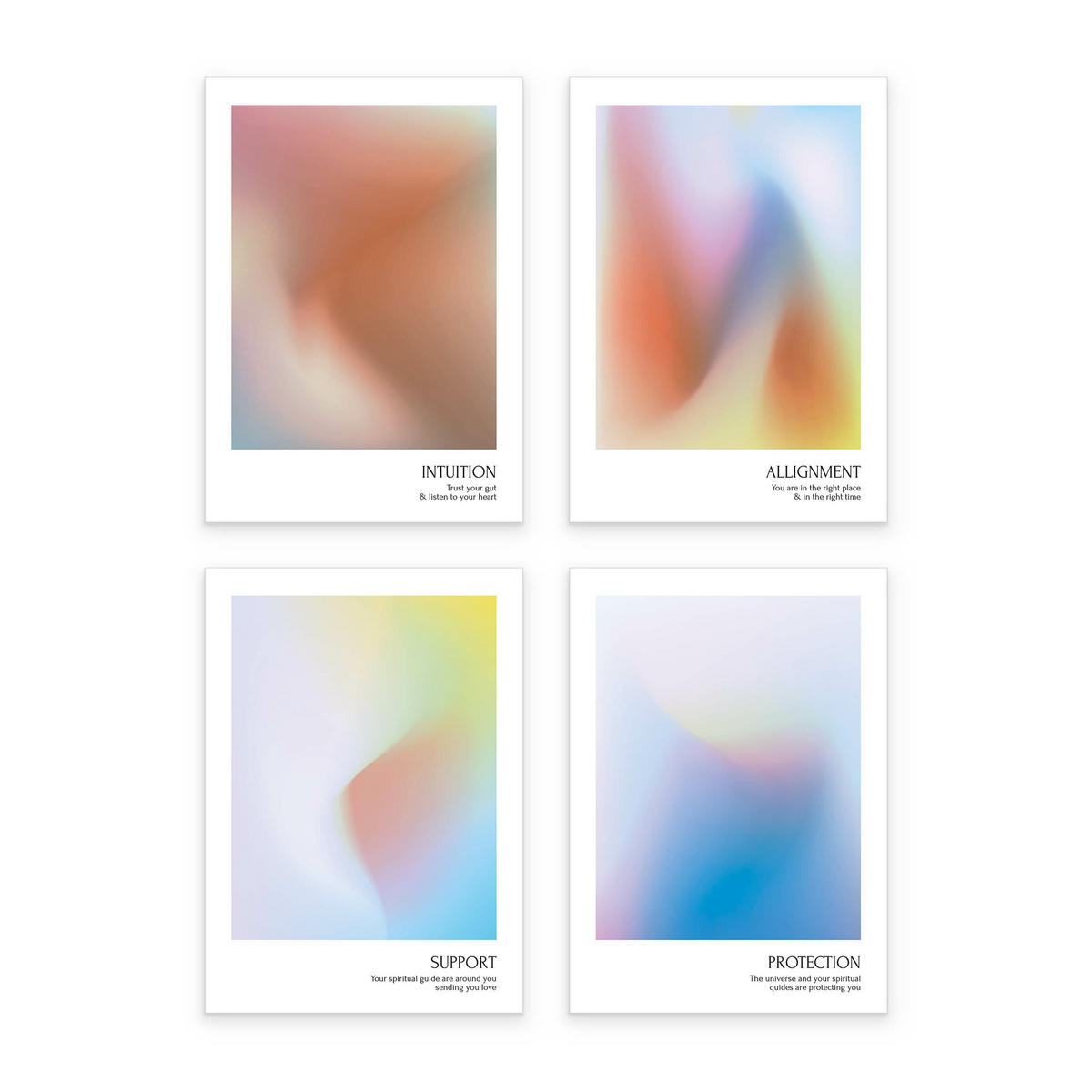 POSTER SET Aura Affirmationen Zitate Intuition Schutz 4x Poster A4 21x30cm - Multicolor, Papier (21/30/30cm) - Muralo