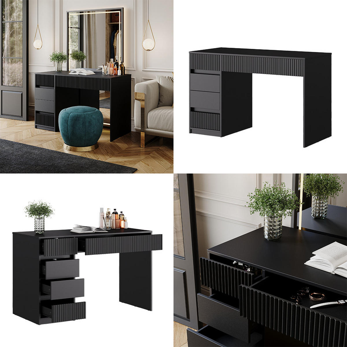 SCHMINKTISCH Omira Schwarz 120 cm ohne Spiegel - Schwarz, Holzwerkstoff (55/120/76cm) - Vicco