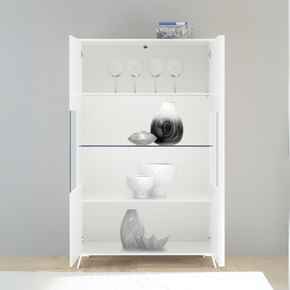 VITRINE 2 Türen H174 cm - City - Weiß, Holzwerkstoff (40/174/104cm) - Calicosy