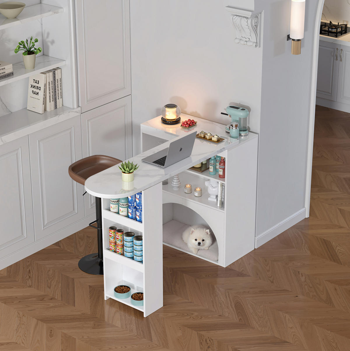 THEKENTISCH ausziehbar 120/180 x 40 x 100 cm MDF Weiß - Weiß, Holzwerkstoff (40/100/120cm) - Meubliv