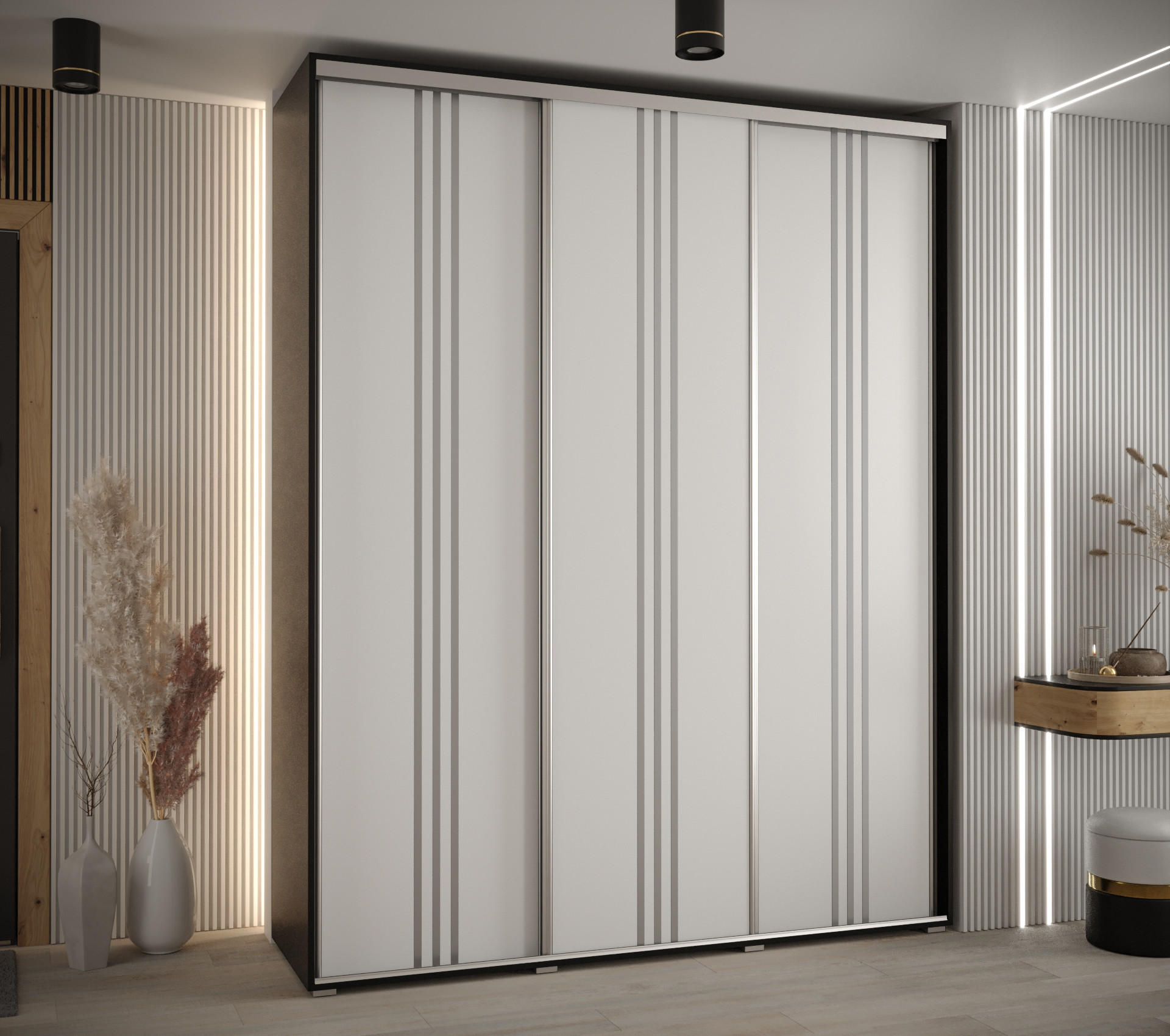 SCHWEBETÜRENSCHRANK 235,2/200/45 3-türig - Silberfarben/Schwarz, Holz/Metall (200/235/45cm) - Abiks Möbel