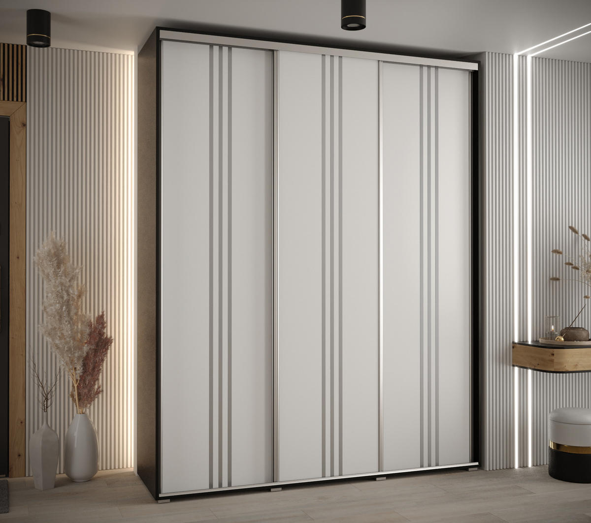 SCHWEBETÜRENSCHRANK 235,2/200/45 3-türig - Silberfarben/Schwarz, Holz/Metall (200/235/45cm) - Abiks Möbel