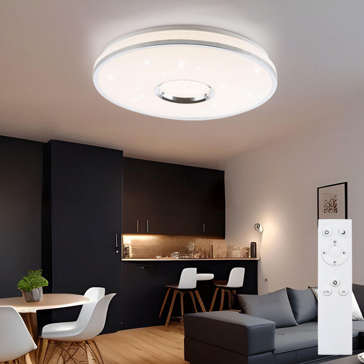 LED DECKENLEUCHTE Metall Chrom Silber - Silberfarben, Metall (49/49/7.8cm) - Globo Lighting