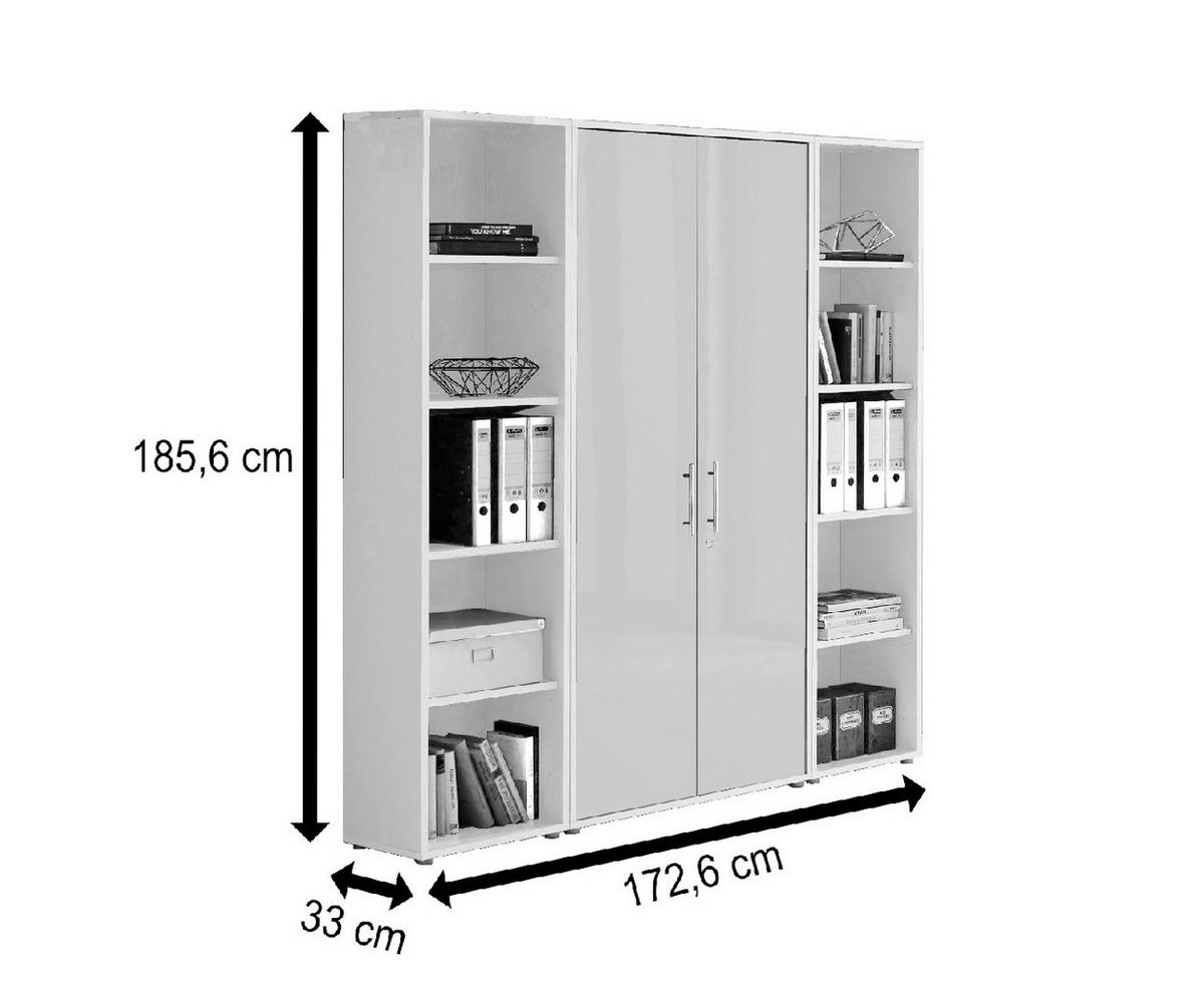BÜROMÖBELSET 3-tlg. lichtgrau / Gold Harbor Oak - Eichefarben/Silberfarben, Holz/Metall (172/185/33cm)