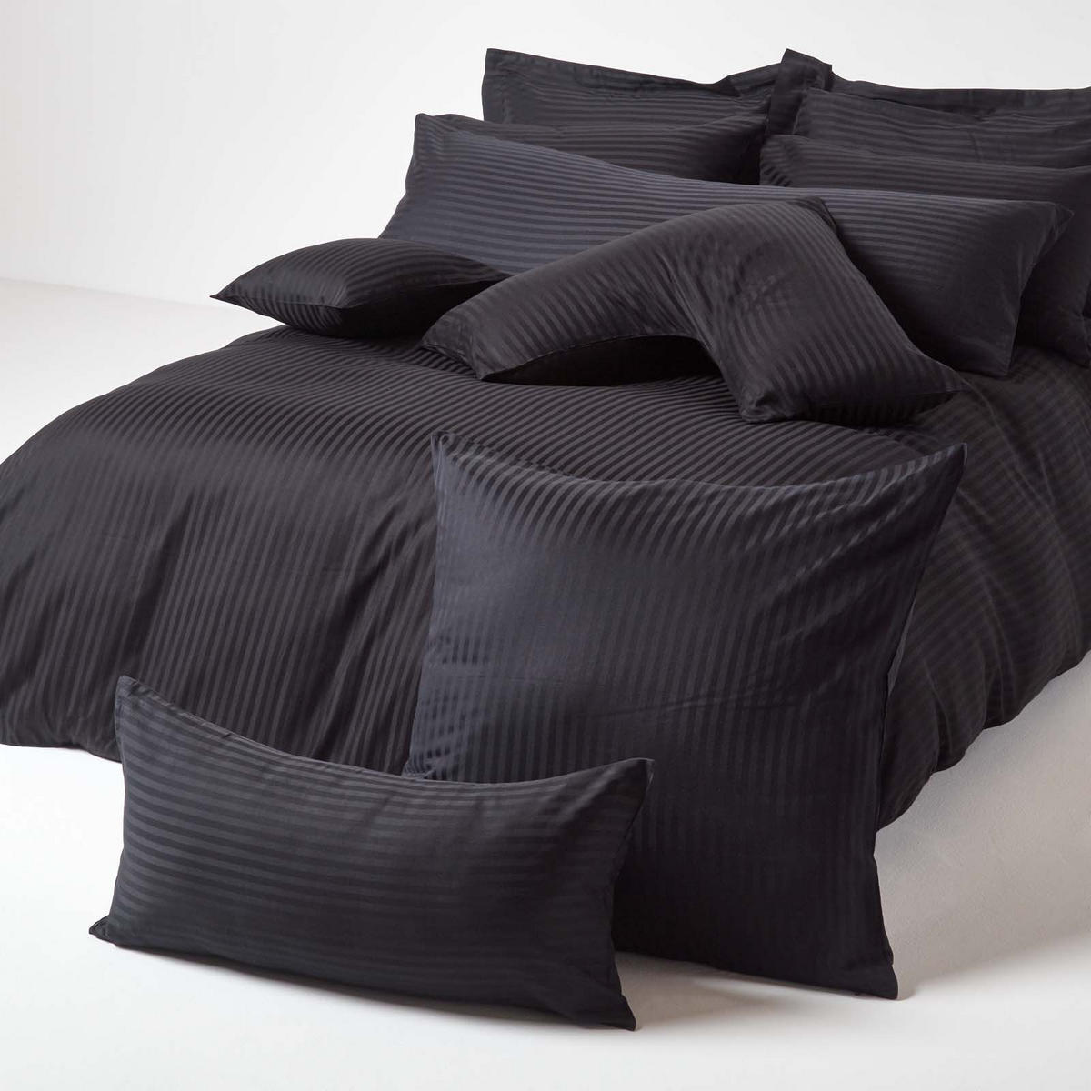 KISSENBEZUG Damast mit Stehsaum, Fadendichte 330 - Schwarz, Textil (50/90cm) - Homescapes