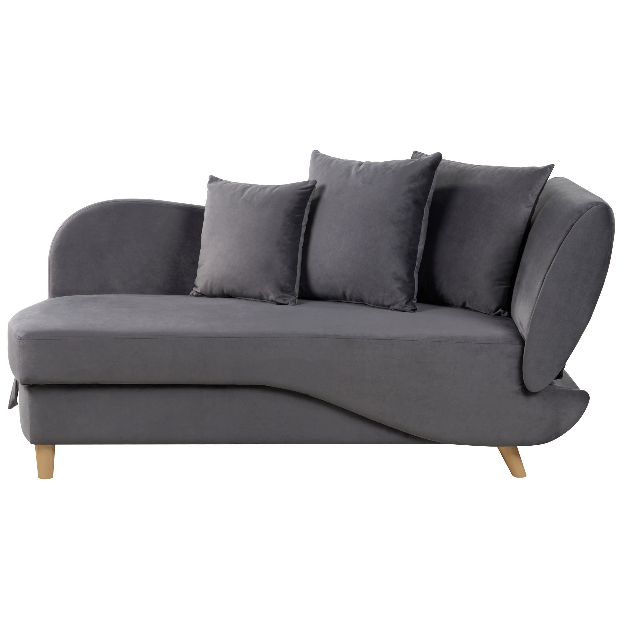 CHAISELONGUE Samtstoff dunkelgrau mit Bettkasten rechtsseitig Meri - Dunkelgrau/Grau, Textil (156/73/69cm) - Beliani
