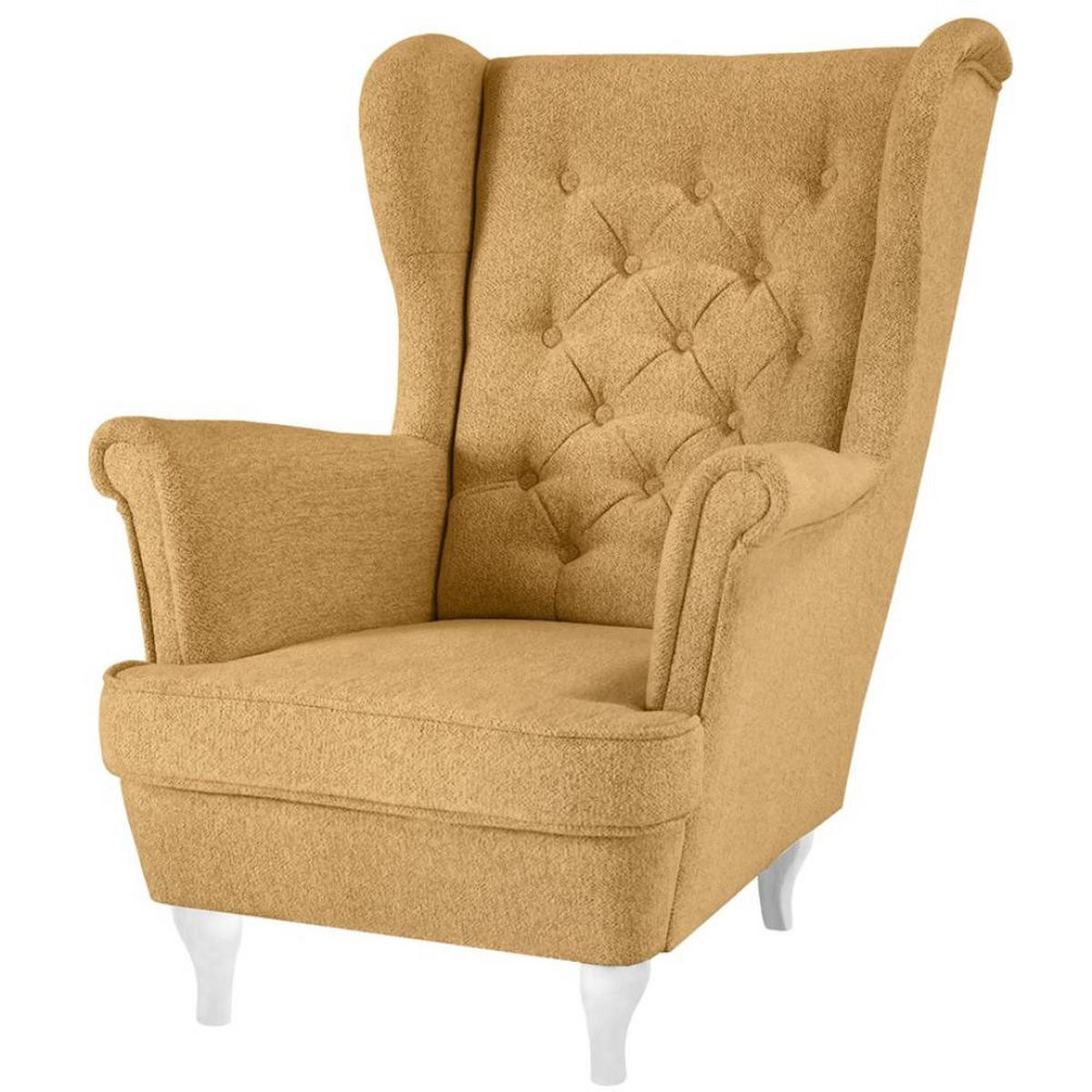 CHESTERFIELD-SESSEL Falco gelb mit Weiß Holzbeinen - Gelb/Weiß, Holz/Textil (82/102/92cm) - Beautysofa