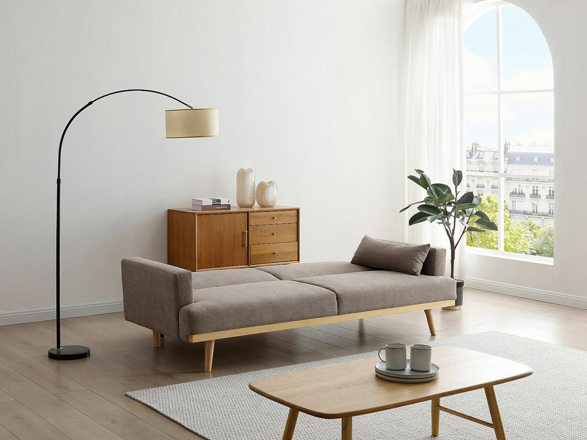 SCHLAFSOFA Klappsofa 3-Sitzer - Stoff - Taupe - ESME - Braun, Textil (216/85/89cm) - Vente-Unique