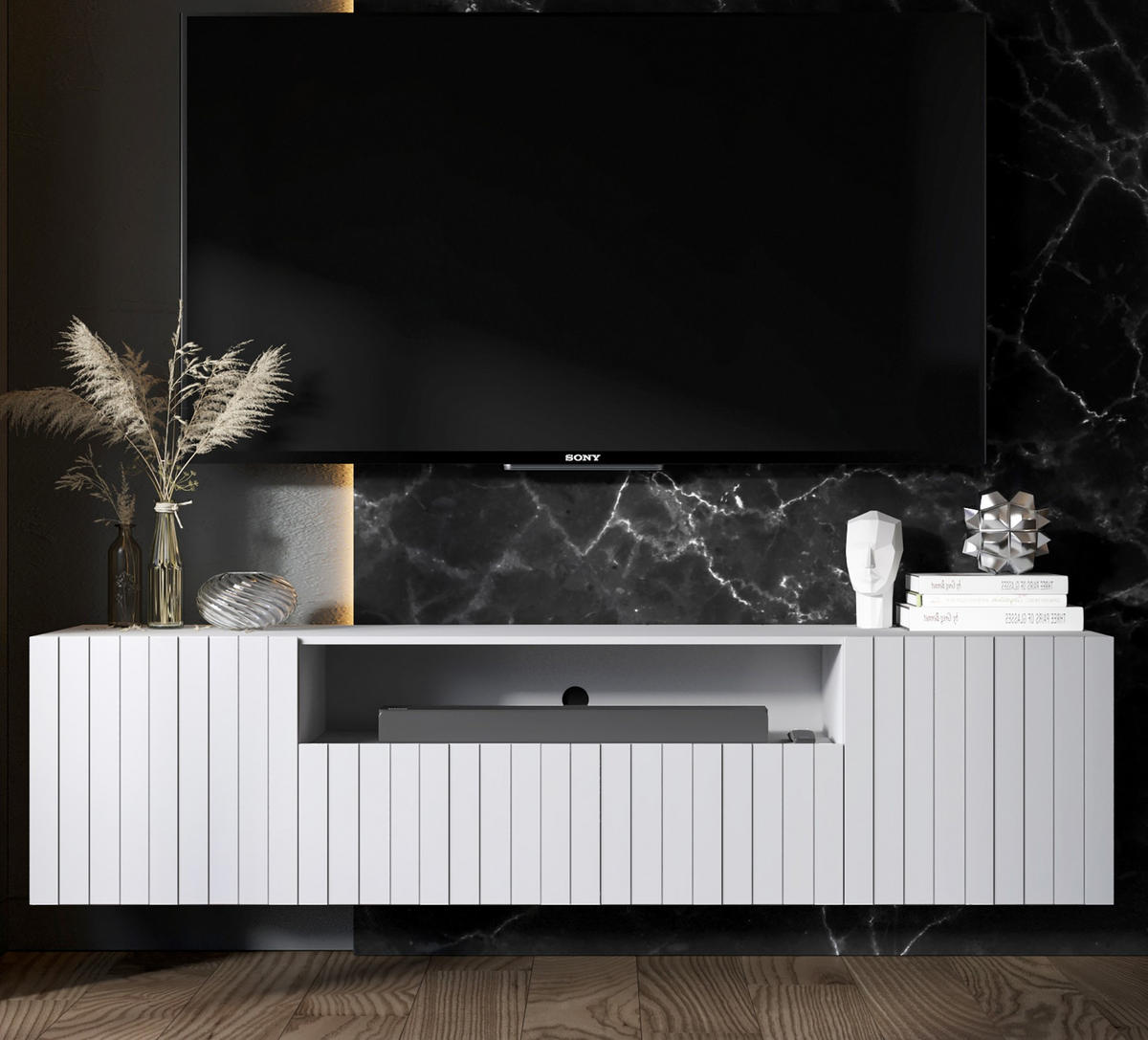 TV-SCHRANK Elpis2 Weiß Matt Glamour 150 cm - Weiß, Holzwerkstoff (150/37.5/36.5cm) - Meble Lindner