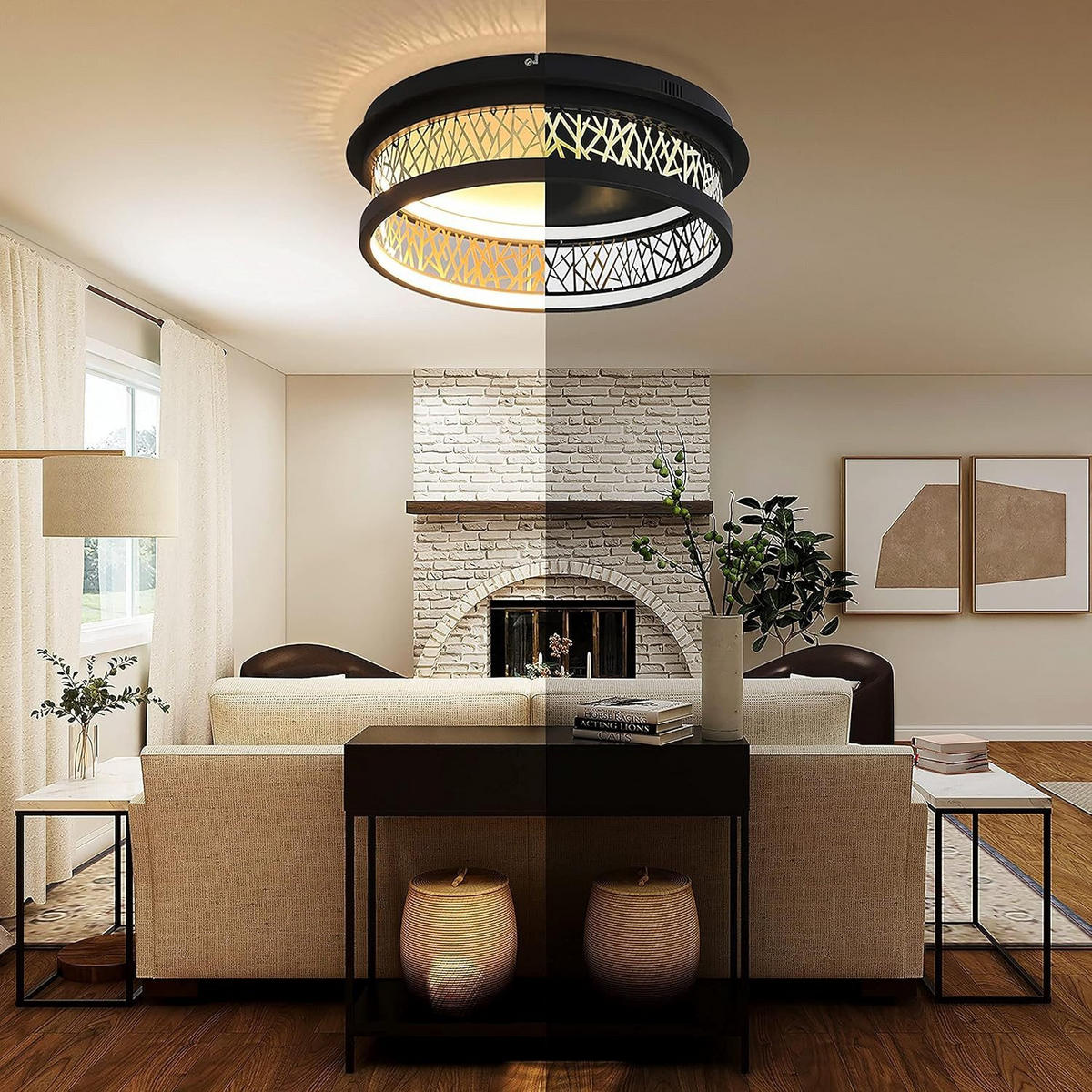 LED-DECKENLEUCHTE Vogelnest 45.5 cm - Schwarz, Metall (45.5/45.5/13cm) - Nettlife