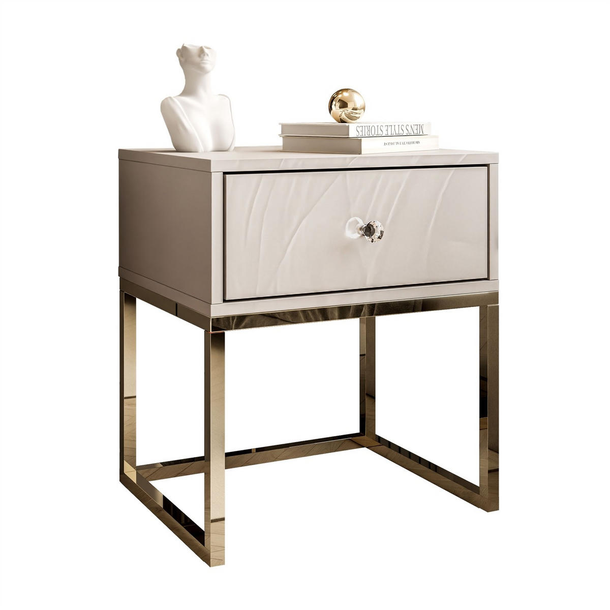 NACHTTISCH BLANCO KASZMIR auf verchromtem Gestell kaschmir/gold chrom - Goldfarben, Holzwerkstoff (45/52/37cm) - Lookway