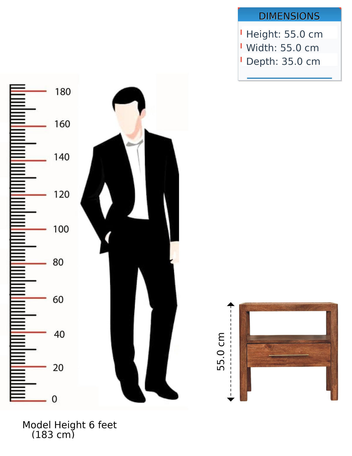 NACHTKASTEN The Caldera, 1 Schublade und Offenes Regal, Hellbraun - Dunkelbraun/Messingfarben, Holz/Metall (55/55/35cm) - Artisan Furniture