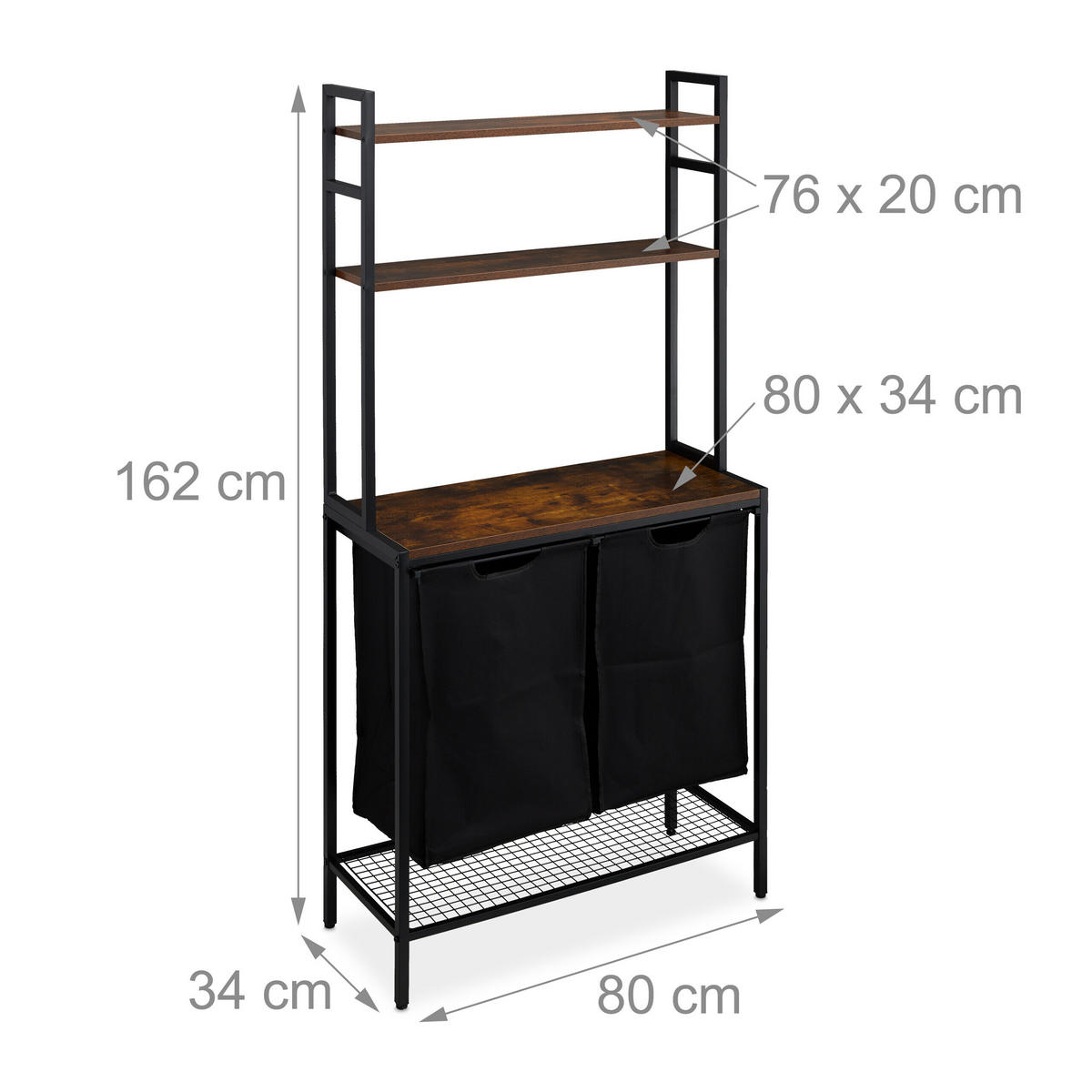 KOŠ na prádlo - různobarevná, kov/kompozitní dřevo (80/162/34cm) - Relaxdays