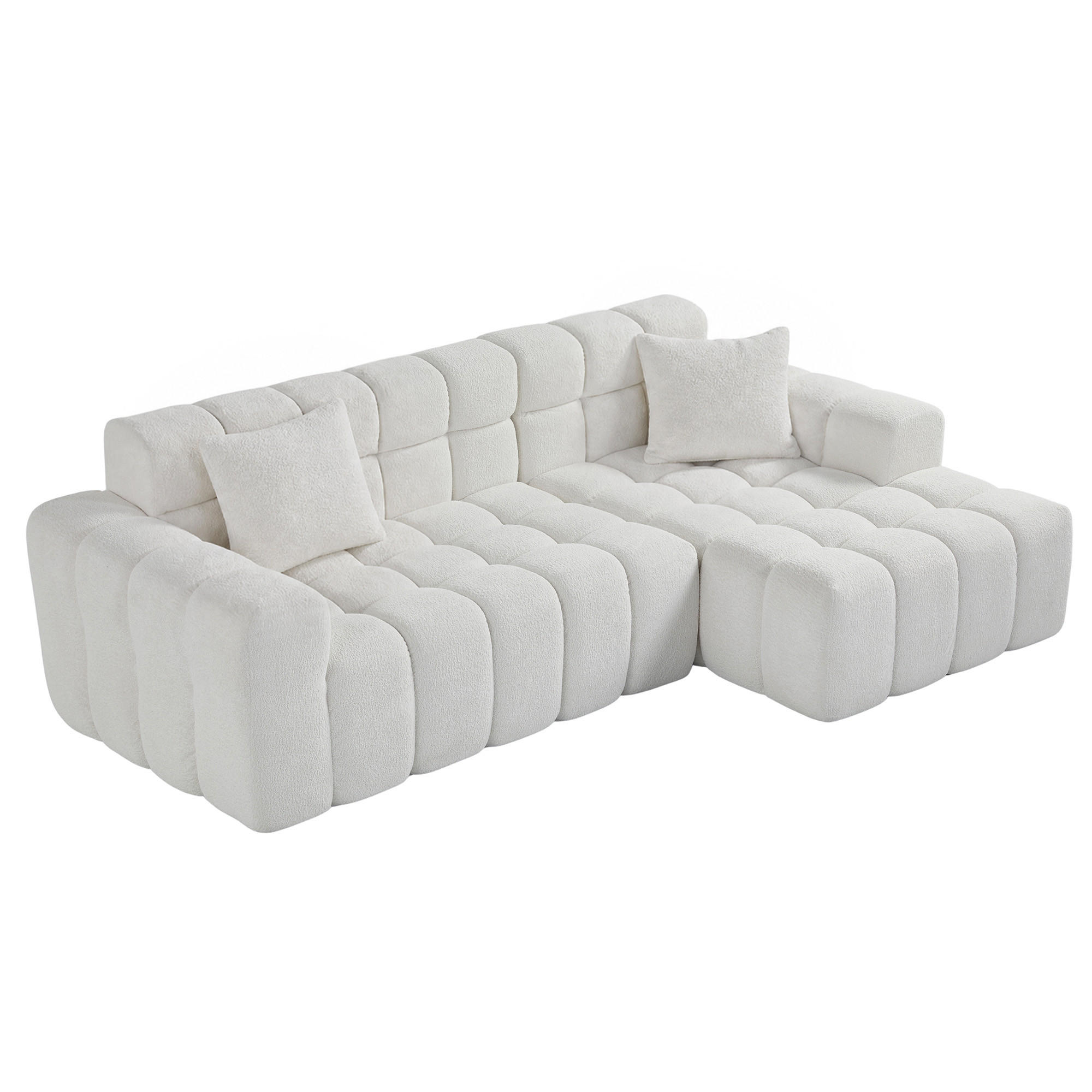 OKWISH ROHOVÁ pohovka 249,94/99,82/59,94 cm, bílá, ze sametu, s flexibilními moduly a vakuovým balením