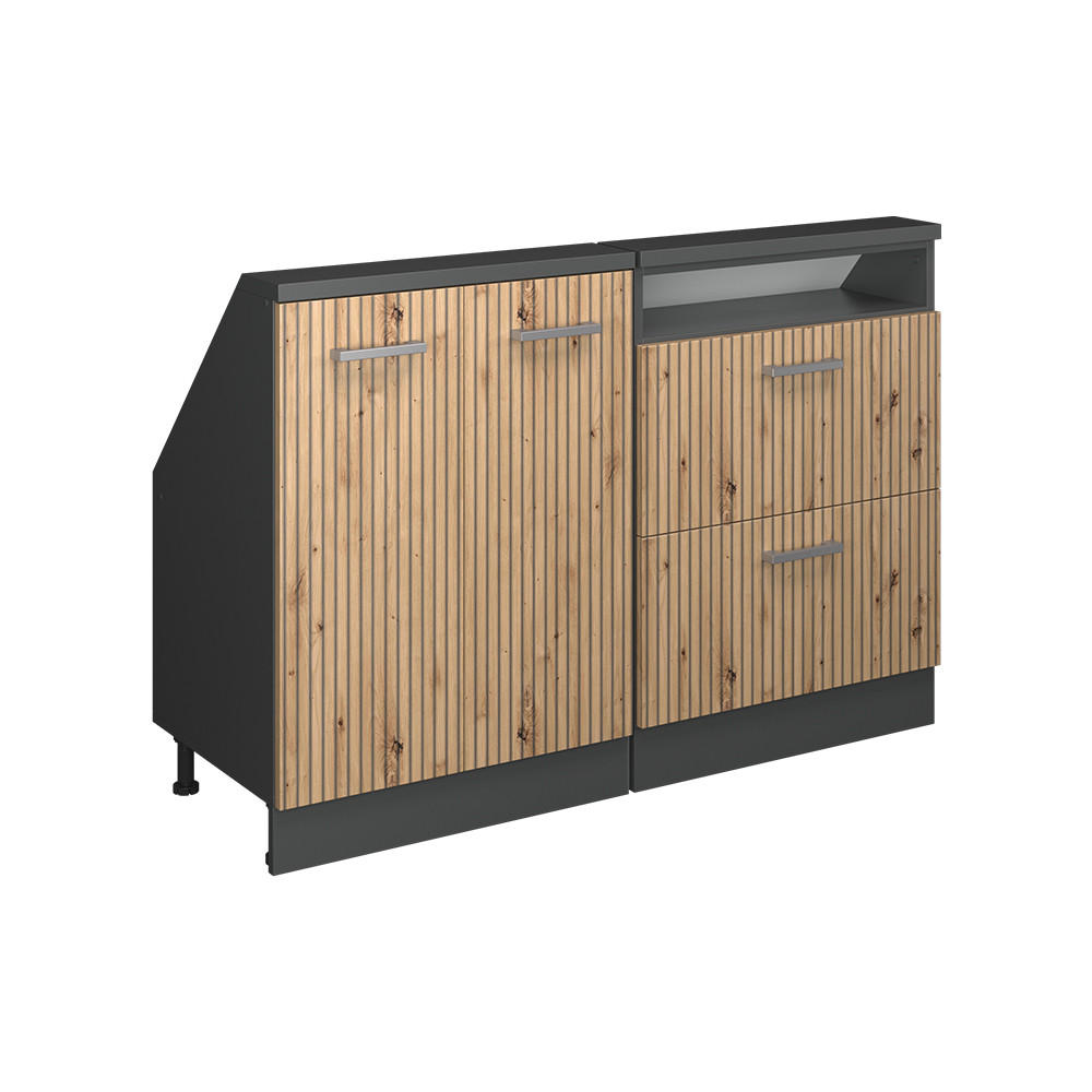KÖKSSKÅP FÖR SLUTTANDE TAK R-Line Hantverks ek 120 cm Set om 2 Ek Artisan, Antracit 83.8/120/46 cm