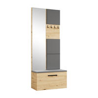 GARDEROBENSCHRANK Rosanno III Eiche Artisan 80,6/204/40 cm – Modern, mit Spiegel und Kleiderhaken - Hellbraun, Holzwerkstoff/Kunststoff (80.6/204.1/40cm) - AX Living